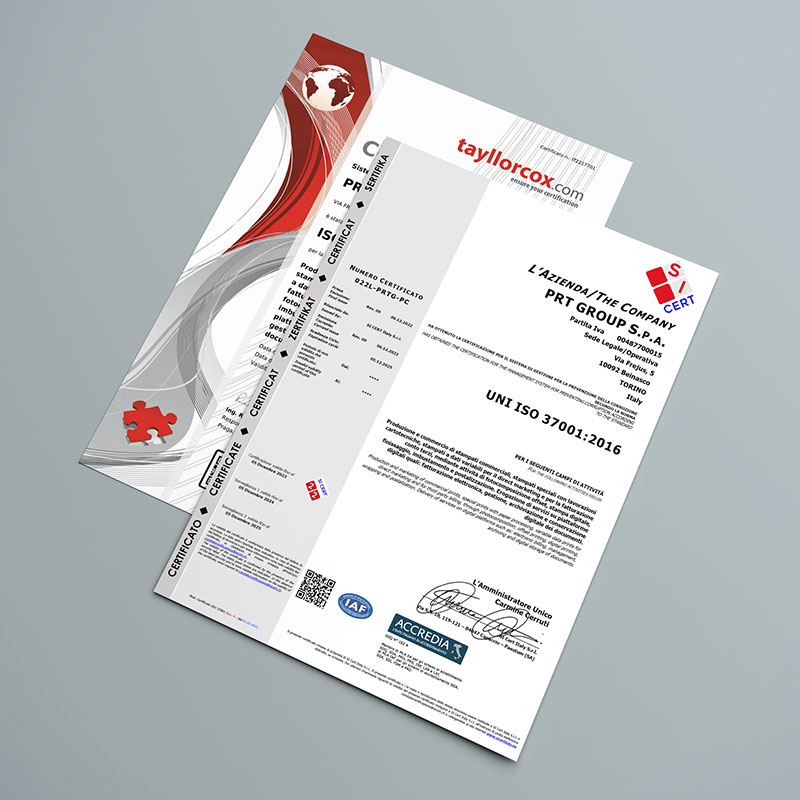 PRT investe in nuove certificazioni: UNI ISO 37001, ISO 50001 e SA8000